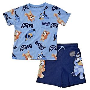 Bluey Bingo Two Piece Set Short Sleeve Shirt and Shorts Clear Sky Size 5T NWT